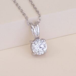 925 Sterling Silver American Diamond Solitaire Necklace