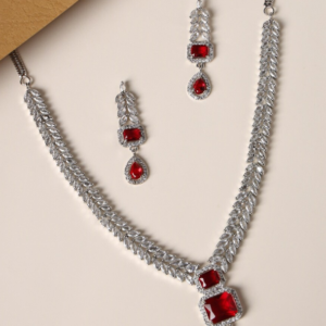 Silver-Plated American Diamond-Studded Jewellery Set